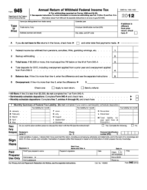 IRS Form 945 Annual Return of Withheld Federal Income Tax