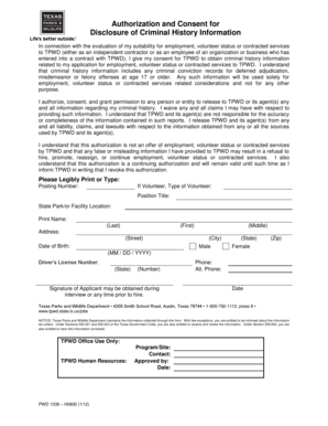 Authorization and Consent for Disclosure of Criminal History Information