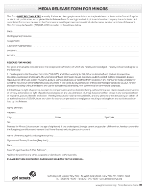 Girl Scouts Media Release Form for Minors