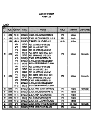 CALENDARIO DE COMISIÓN