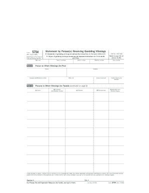 IRS Form 5754 Gambling Winnings Statement