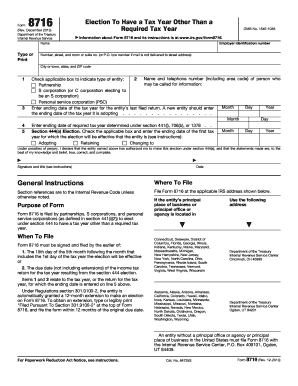 IRS Form 8716 Election for Tax Year