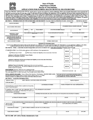 Florida Death or Fetal Death Record Application