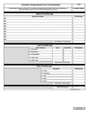 Contractor Change Request Price Worksheet
