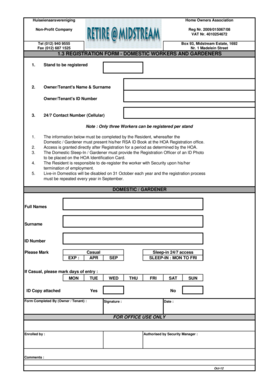Domestic Workers and Gardeners Registration Form