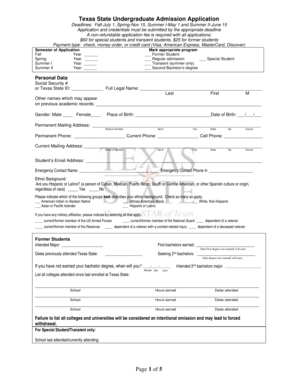 Texas State Undergraduate Admission Application