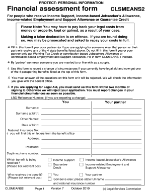 UK Legal Aid Financial Assessment Form