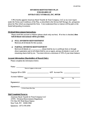 Dividend Reinvestment Plan Form
