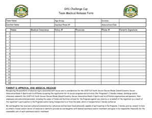 G4S Challenge Cup Team Medical Release Form