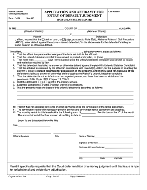 Alabama Unlawful Detainer Default Judgment Form