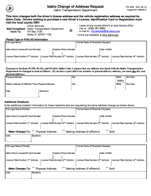Idaho Change of Address Request Form