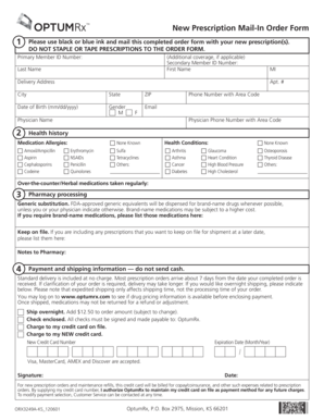 New Prescription Mail-In Order Form