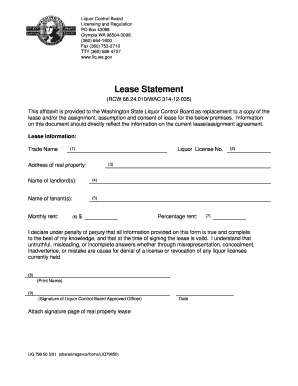 Washington State Lease Statement for Liquor License