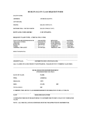 Ruskin Salon Class Request Form