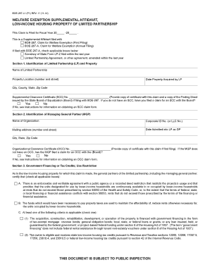 California Welfare Exemption Supplemental Affidavit