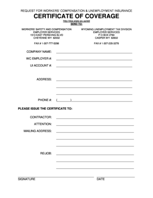Workers' Compensation & Unemployment Insurance Certificate of Coverage