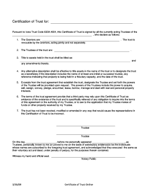 Iowa Certification of Trust