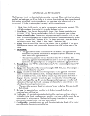 Experience Log for Appraisal Documentation