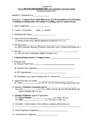 Field Pesticide/Herbicide Management Record Form