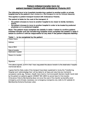Patient Initiated Transfer Form