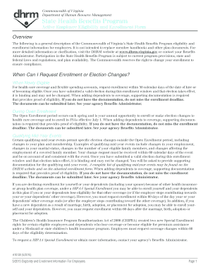 Virginia State Health Benefits Program Enrollment Form