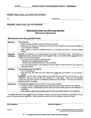 Restraining Order for Divorcing Spouses