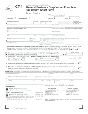 New York State Business Corporation Franchise Tax Return Short Form