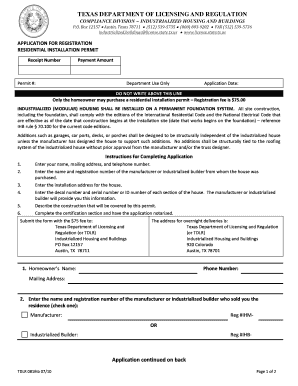 Texas Residential Installation Permit Application