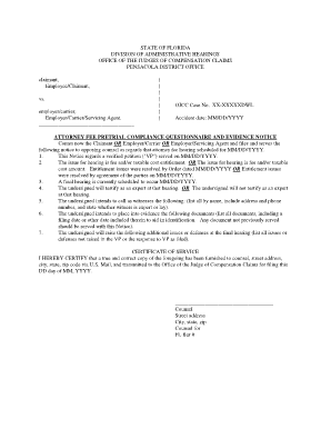 Florida Attorney Fee Pretrial Compliance Questionnaire