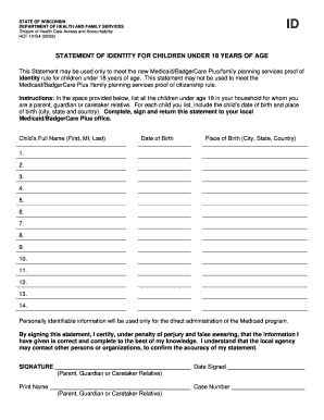 Wisconsin Statement of Identity for Children
