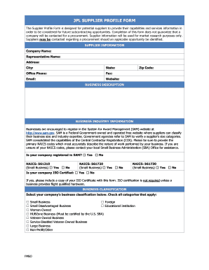 JPL SUPPLIER PROFILE FORM