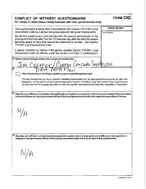 Conflict of Interest Questionnaire Form CIQ