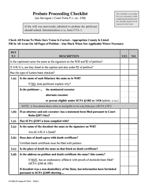 Probate Proceeding Checklist