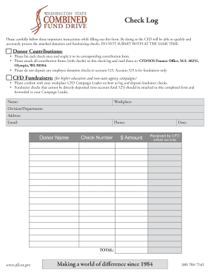 CFD Donation and Fundraiser Check Log