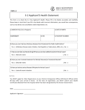 E-2 Visa Applicant Health Statement