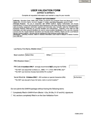 User Validation Form
