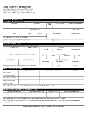 USPI Application For Employment