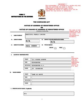 Jamaica Notice of Registered Office Address Change