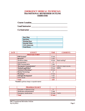 EMT Transitional Refresher Course Outline