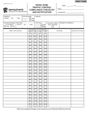 Work Zone Traffic Control Compliance Checklist