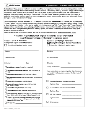 Export Control Compliance Verification Form