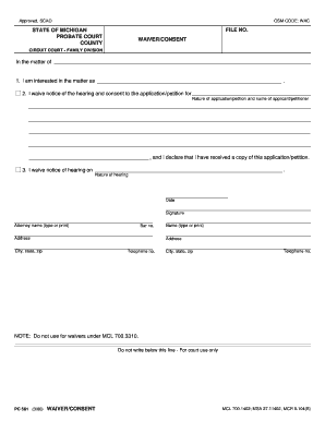 Michigan Probate Court Waiver/Consent Form