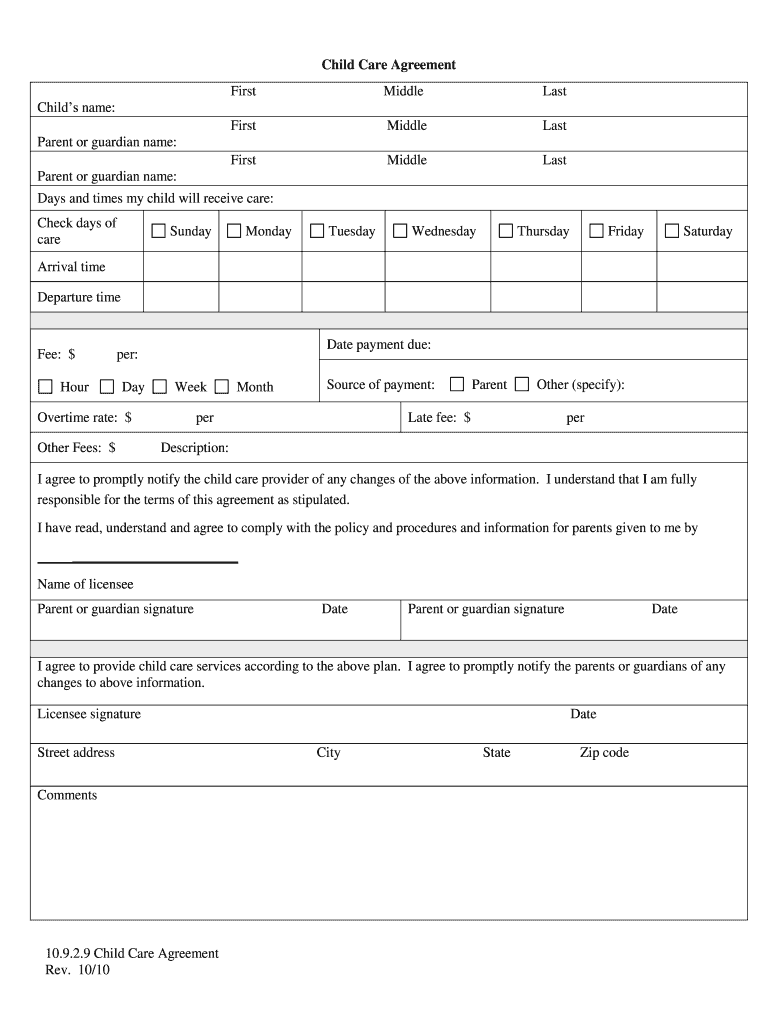printable daycare contracts