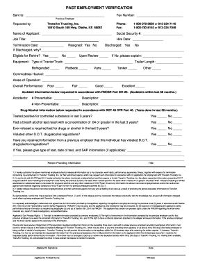 past employment verification form