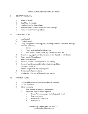 Massachusetts Separation Agreement Checklist