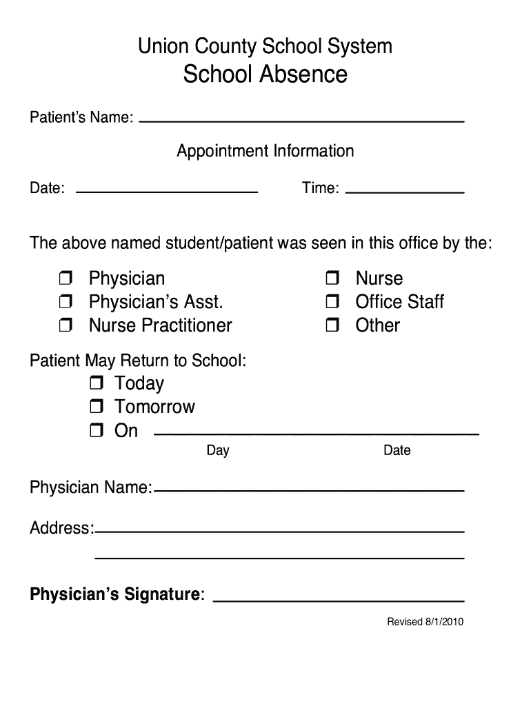 Doctors Note For School Fill Online Printable Fillable Blank 