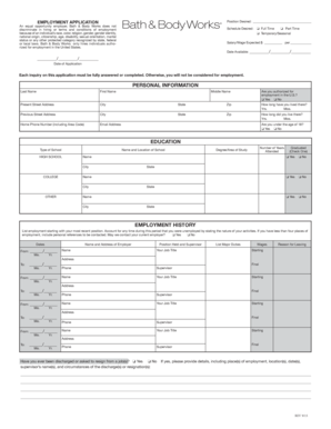 Bath & Body Works Employment Application