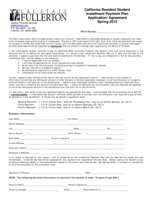 California Resident Student Installment Payment Plan Application