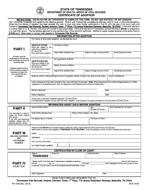 Tennessee Certificate of Adoption