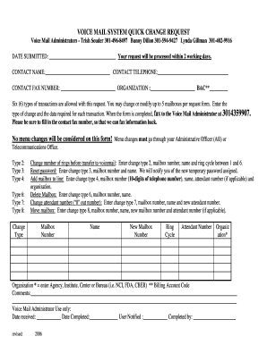 Voice Mail System Change Request Form